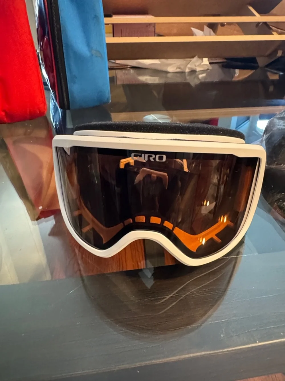Giro White Frame Ski Goggles with Amber/Brown Lens